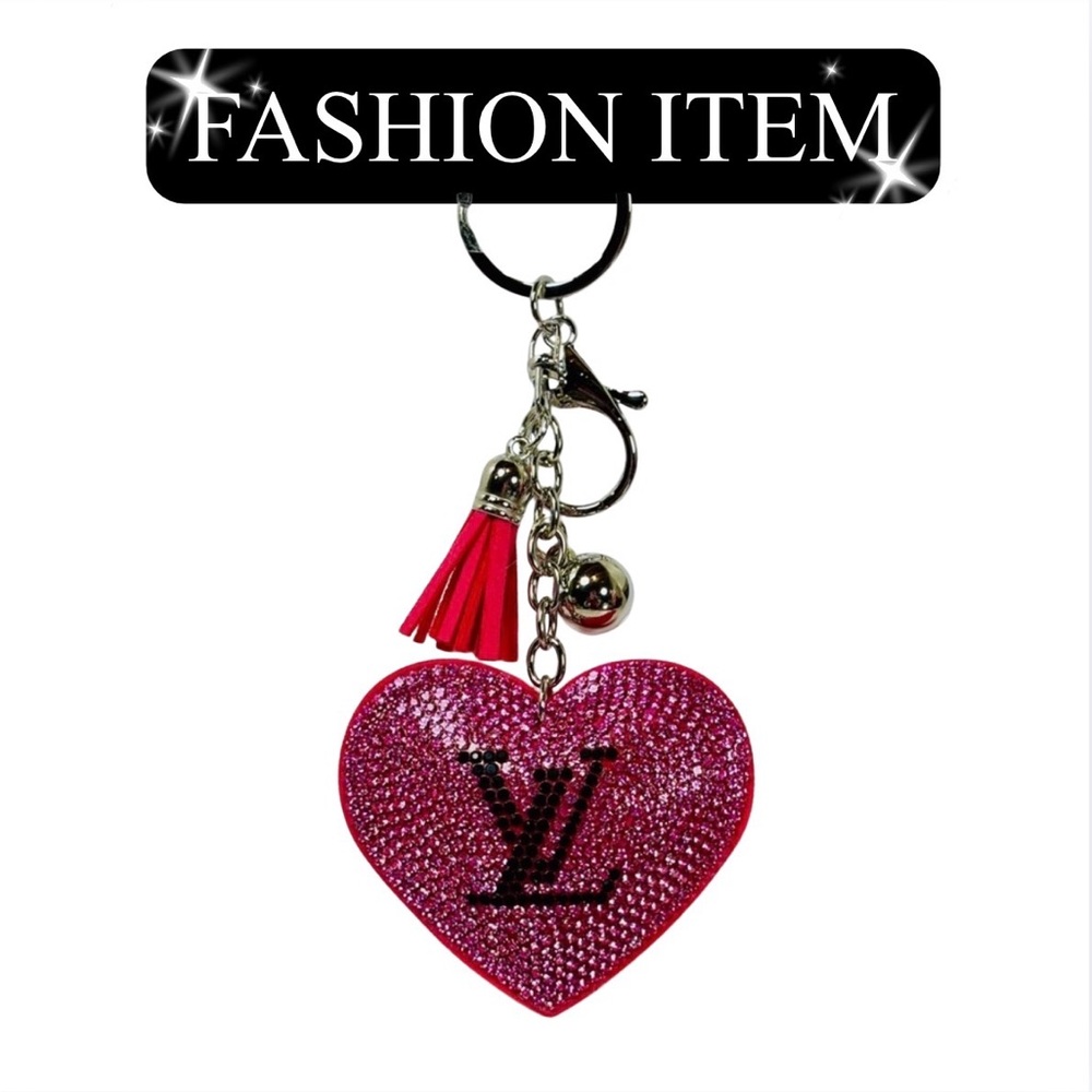 A-1DC-39: BAG CHARM/KEYCHAIN: Fuchsia & Black Rhinestones w/Ball & Tassel, NIB